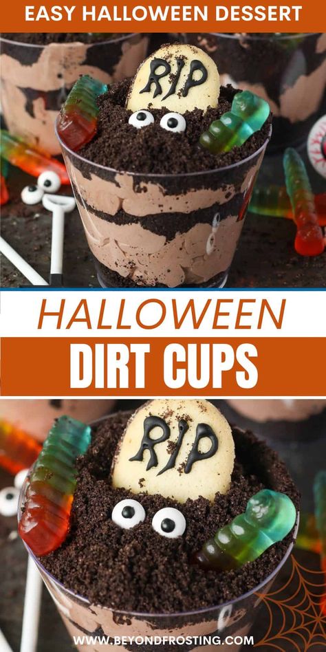 Halloween Dirt Pudding, Halloween Dirt Cups, Dirt Cake Cups, Dirt Pudding Recipes, Halloween Dirt, Dirt Cups Recipe, Dirt Pudding Cups, Dirt Dessert, Oreo Mousse