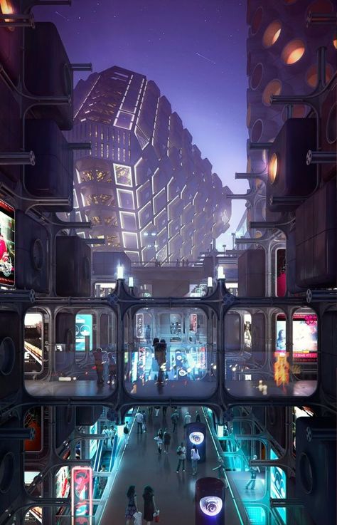 Ville Cyberpunk, Art Cyberpunk, Pelan Rumah, Sci Fi City, Sci Fi Environment, Cyberpunk Aesthetic, Cyberpunk City, Arte Cyberpunk, Architectural Visualization