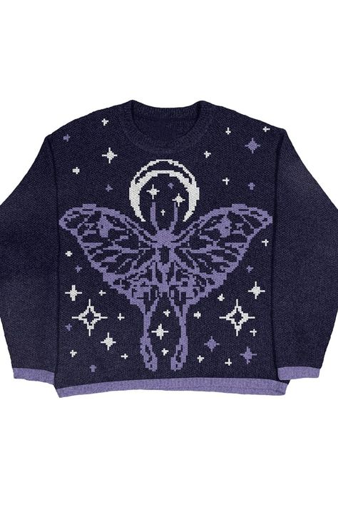 Dreamcore Aesthetic Moon Moth Knit Sweater Unisex Purple Shirt Aesthetic, Alt Sweater, Frog Girl, Moon Sweater, Ethereal Style, Moth Sweater, Dreamcore Aesthetic, Aesthetic Moon, Aesthetic Sweaters