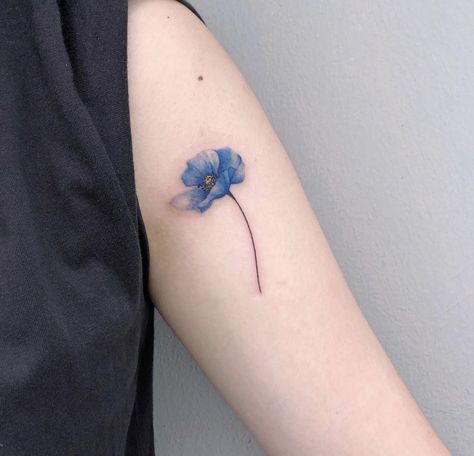 Blue Poppy Tattoo, Blue Flower Tattoo, Paladin Oath, Blue Lotus Tattoo, Blue Poppy Flower, Himalayan Blue Poppy, Blue Flower Tattoos, Tattoos 2023, Puppy Tattoo