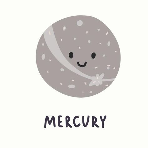 Mercury Illustration, Mercury Planet, Ideas For Drawing, Planet Drawing, Planet Mercury, Hand Draw, Galaxy Print, Inspiration For Kids, Cute Images