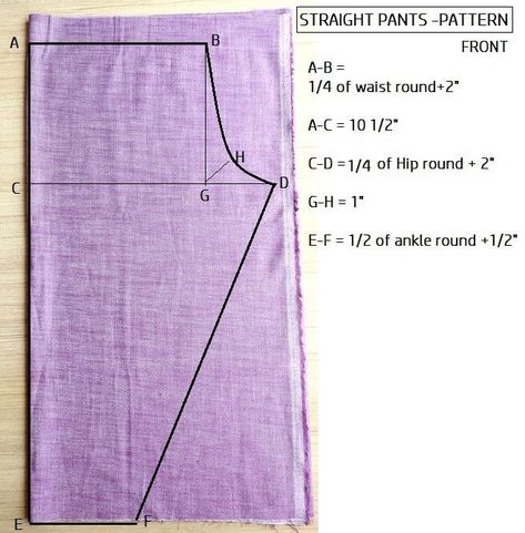 Make Easy & comfortable {Straight pants} - sewing pattern - Sew Guide Molde, Straight Pant Pattern, Palazzo Pattern Drafting, Pant Stitching Pattern, Stitching Patterns Sewing, Easy Pants Sewing Pattern, Straight Pants Pattern, Easy Pants Pattern, Straight Pants Design