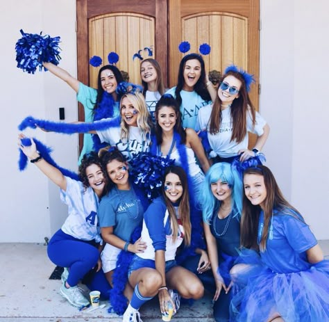 Alpha Delta Pi Blue Costume Ideas Blue Outfits For Spirit Week Fun, Blue Out Pep Rally, Spirit Week Blue Day, Blue Out Day Spirit Week, Camp Color Wars Outfit, Blue Pep Rally Outfits, Spirit Day School Colors Outfit, Blue Out Spirit Day, All Blue Spirit Day Outfits