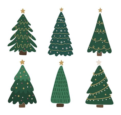 Natal, New Year Tree Drawing, Tree Cute Drawing, Cute Christmas Tree Drawing, Christmas Tree Drawings, December Stickers, Christmas Tree Doodle, Christmas Tree Cartoon, New Year Elements