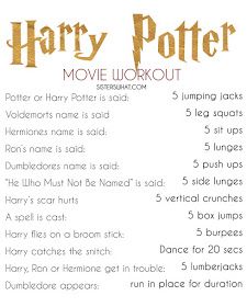 a Harry Potter Workout - Sisters, What! Harry Potter Workout, Disney Workout, Tv Show Workouts, Movie Workouts, Tv Workouts, Harry Potter Movie, Harry Potter Puns, Trening Fitness, Harry Potter Fanfiction