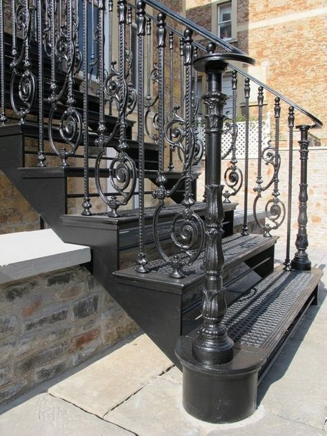 Cast Iron Staircase, Clifton Bristol - Ironart of BathIronart of Bath Cast Iron Railings, Iron Stairs, Clifton Bristol, Outside Stairs, Wrought Iron Handrail, Wrought Iron Staircase, Iron Handrails, Iron Railings, Iron Staircase