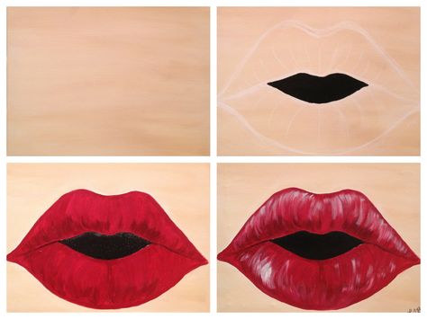 Evolution of "LIPS" painted @ Painting with a Twist Miami. Lip Painting Canvases Easy, Lips Painting, Simple Oil Painting, Oil Painting Background, Wine And Canvas, Easy Canvas Painting, Simple Acrylic Paintings, Acrylic Canvas, Paint And Sip