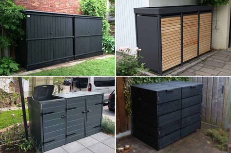 Storage Ideas For Outside, Garbage Container Storage Outdoor, Trash Barrel Storage Outside, Garbage Shed Diy, Garbage Enclosure Ideas, Garbage Storage Outdoor, Outdoor Garbage Storage Diy, Bear Proof Garbage Storage, Trash Can Storage Outdoor Diy