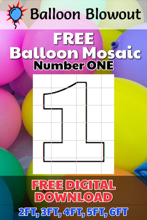 A giant Number one on a grid of papers used to make a balloon mosaic How To Make Foam Board Numbers, How To Make Mosaic Number Balloons, Poster Board Numbers With Balloons, Foam Board Number One, Number One Balloon Mosaic, Cardboard Numbers With Balloons, How To Make Big Numbers Out Of Cardboard, Mosaic 1 Balloon, Giant Numbers Diy How To Make