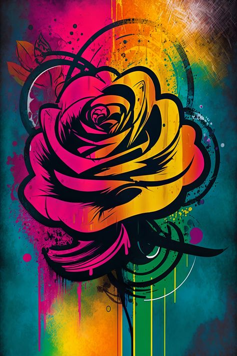 Graffiti Flowers Art, Urban Street Art Graffiti Artworks, Floral Digital Art, Graffiti Artwork Inspiration, Modern Statement Wall, Street Art Ideas, Flower Pop Art, Graffiti Rose, Pop Art Flowers