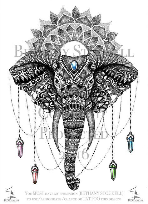 Elephant Mandala Tattoo, Mandala Elephant Tattoo, Dotwork Tattoo Mandala, Jewel Tattoo, Elephant Mandala, Elephant Tattoo Design, Mandala Elephant, Skeleton Hand Tattoo, Elephant Drawing