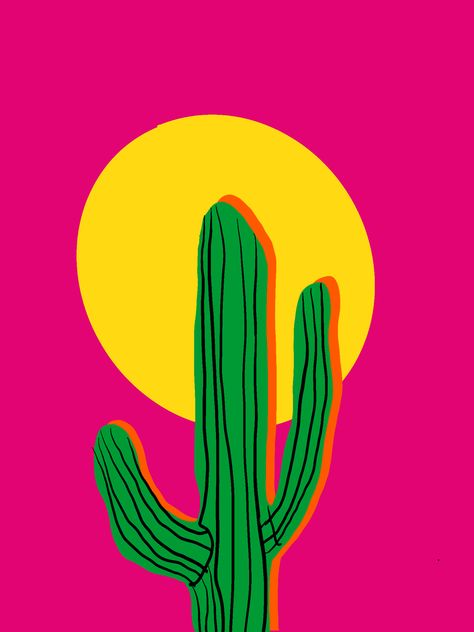 Doodle Vector Art, Pop Art Diy Ideas, Funky Art Canvas, Cactus Screen Print, Cactus Pop Art, Pop Art Nature, Diy Cactus Painting, Easy Posters To Draw, Aesthetic Wallpaper Cactus