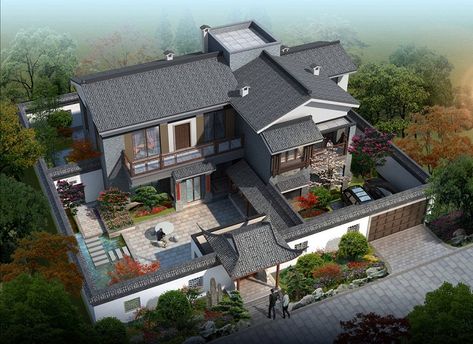 Japanese Traditional House, Japanese Mansion, Classical Garden, Chinese Courtyard, Costa Rica Luxury, Asian House, Modern Courtyard, Walled Courtyard, Chinese House