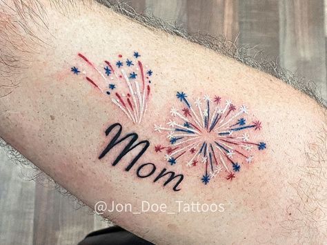 4th Of July Tattoo Ideas, Fourth Of July Tattoo, 4th Of July Tattoos, Mini Firework Tattoo, Firework Tattoos For Women, Firework Tattoo Ideas, Fireworks Tattoos, Watercolor Fireworks Tattoo, Small Patriotic Tattoos For Women