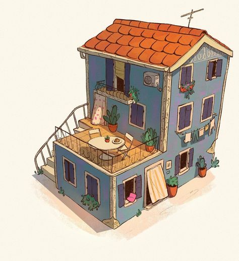 painted a cute lil mediterranean house that I’d very much like to live in all summer 🌿🌼 posted a step by step tutorial on my patre0n for… | Instagram Painting Shadows, Arctic Foxes, Perspective Drawing Architecture, Mediterranean House, Bg Design, Cartoon House, Taxidermy Art, Casas The Sims 4, House Sketch