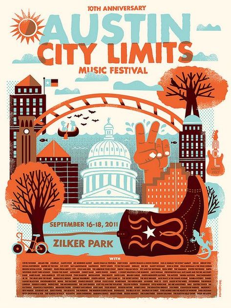 Tad Carpenter, Austin City Limits Festival, Animated Poster, Acl Music Festival, Festival Branding, Zilker Park, Festival Ideas, Poster Inspiration, Graphic Design Collection