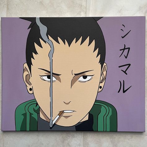 Shikamaru Canvas Painting, Naruto Characters Painting, Shikamaru Painting, Naruto Acrylic Painting Easy, One Piece Anime Painting Canvases, Amine Painting, Naruto Painting Easy, Naruto Anime Painting, Naruto Acrylic Painting