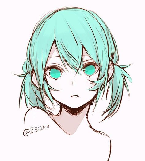 Low Pigtails Drawing, Girl Hairstyles Short, Short Pigtails, Short Hair Drawing, Girl With Pigtails, Tail Hairstyle, Hair Sketch, Pigtail Hairstyles, Anime Hair