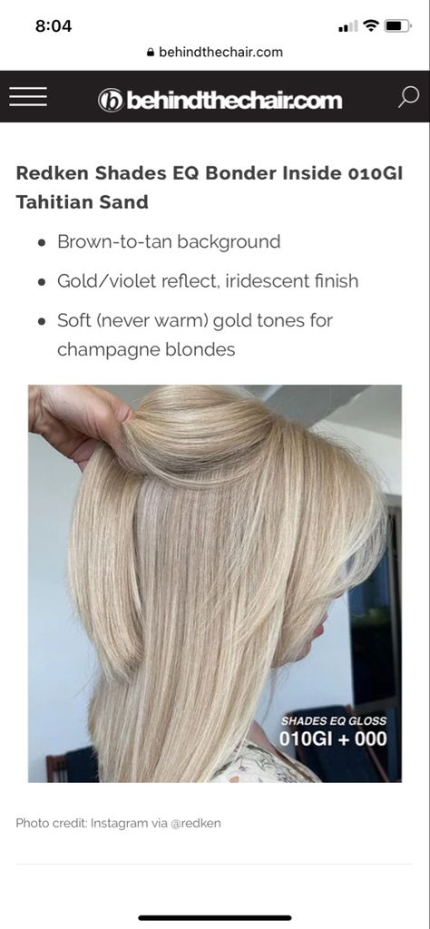 Champagne Blonde Hair Formula, Redken Champagne Blonde Formula, Milky Blonde Hair Formula, Champagne Blonde Formula, Blonde Hair Formula, Redken Shade, Blonde Formulas, Shades Formulas, Toning Hair