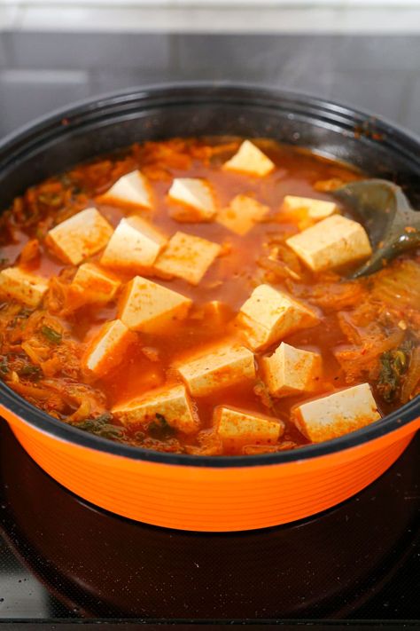 Kimchi Jjigae (Kimchi Stew) | Pickled Plum Kimchi Soup Vegan, Kimchi Tofu Soup, Veggie Kimbap, Kimchi Tofu Stew, Easy Kimchi Stew, Korean Kimchi Stew, Tofu Kimchi, Kimchi Soup, Tofu Stew