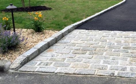 Top 40 Best Driveway Edging Ideas - Inviting Border Designs Cobblestone Driveway Apron, Driveway Apron, Driveway Border, Belgian Block, Driveway Edging, Cobblestone Pavers, Driveway Entrance Landscaping, Paved Driveway, Cobblestone Driveway