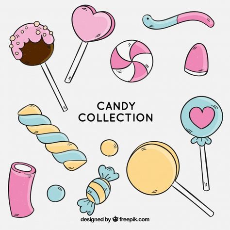 Colorful candies collection in hand draw... | Free Vector #Freepik #freevector #food #hand #hand-drawn #candy How To Draw Candy, Candies Drawing, Candy Vector, Candy Drawing, Candy Logo, Drawing Ideas Easy, Candy Collection, Candy Stickers, Candy Art