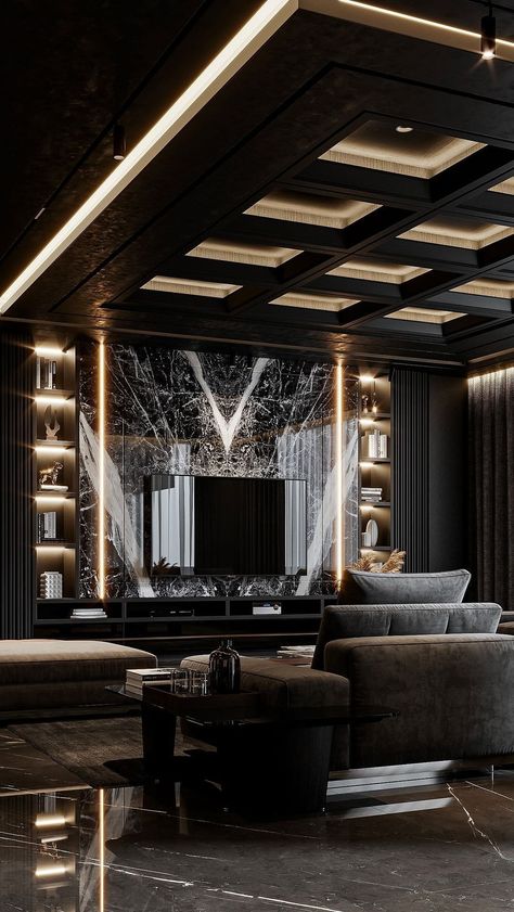 GMJ | INTERIOR + ARCHITECTURE | “Black is not just a color, it’s a statement of bold sophistication. A design where elegance meets drama in every corner.” #BlackDesign... | Instagram Neoclassical Design, Neoclassical, A Color, A Design, Black Design, Interior Architecture, Drama, Architecture, Bar