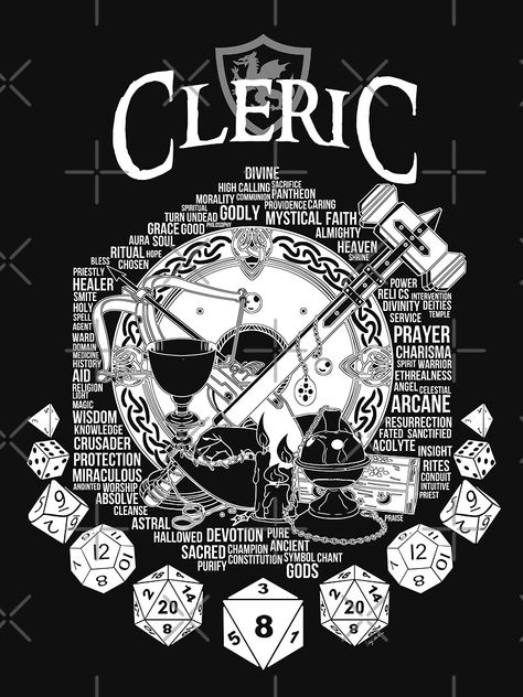 "RPG Class Series: Cleric - White Version" T-shirt by Milmino | Redbubble Cleric Symbol, Knowledge Cleric, Grave Cleric Dnd, Grave Cleric, Dnd Cleric Art, Light Domain Cleric Dnd, Trickery Domain Cleric, Life Domain Cleric, Cleric Life Domain