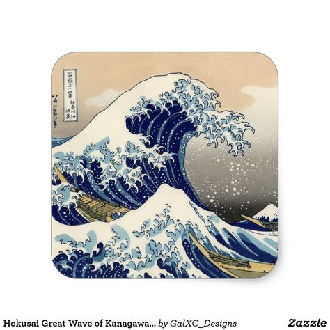 Hokusai Great Wave of Kanagawa Japanese Art Ocean Square Sticker Hokusai Great Wave, No Wave, Mont Fuji, Ohara Koson, Gold Poster, The Great Wave, Japanese Waves, Great Wave Off Kanagawa, Katsushika Hokusai