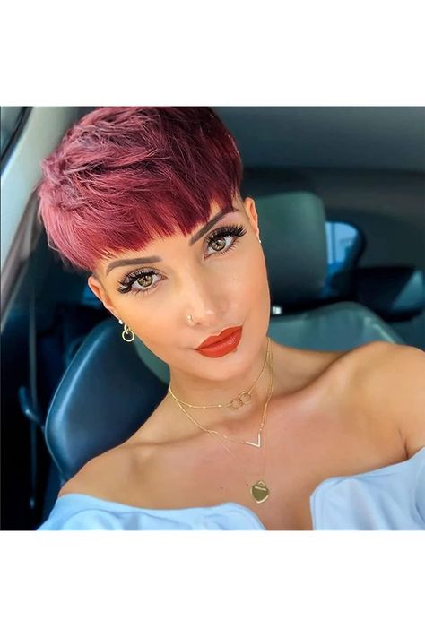 Black Hair Red Tips, Pixie Cut Straight, Red Pixie Haircut, Red Pixie Cuts, Shaved Hair Cuts, Red Pixie, Short Shaved Hairstyles, Natural Straight Hair, Funky Short Hair