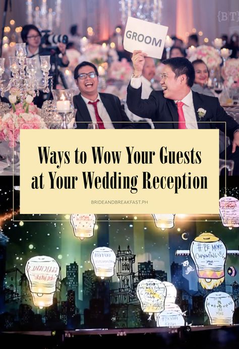 https://brideandbreakfast.ph/2017/07/03/ways-to-wow-your-guests-at-your-reception/ Fun Wedding Games Reception, Games To Have At Wedding Receptions, Things To Have At A Wedding Reception, Fun Wedding Weekend Ideas, Most Memorable Wedding Ideas, Things To Do At A Wedding Reception Fun, Fun Things To Have At A Wedding, Wedding Reception Interactive Ideas, Unique Things To Do At Your Wedding Reception