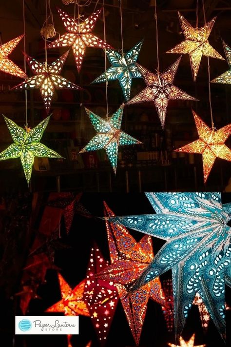 Holiday Lanterns Christmas, Paper Lantern String Lights, Diy Christmas Yard Decorations, Lantern Decorations, Paper Star Lanterns, Paper Lantern Decor, Holiday Lanterns, Lighted Centerpieces, Hanging Christmas Lights