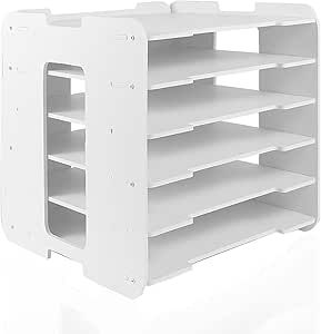 12x12 Paper Storage Organizer - White 6 Tier File Scrapbook Paper Storage Organizer for Office, Classroom, and Home - Stackable Construction Paper Holder and Desktop File Sorter Paper Organizer 12x12 Paper Storage, Desk Paper Organizer, Desk File Organizer, Scrapbook Paper Storage, Literature Organizer, Paper Organizer, File Organiser, Paper Storage, White Desks