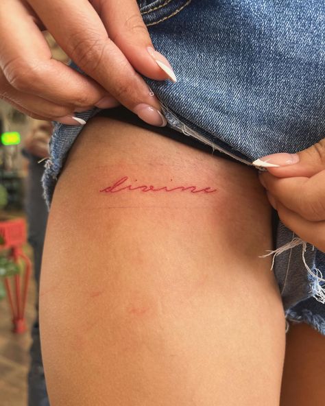 Gorgeous red fine line script for Jenny ❤️ • • Bookings are open//DM to claim a slot ✨ • • #tattoo #tattooshop #tattooartist #tattooapprentice #apprenticeship #fineline #finelinetattoo #finelinetattoos #red #redtattoo #redlinetattoo #delicatetattoo #minimalisttattoo #scripttattoo #springfieldmo #nixamo Slot Tattoo, Tattoo Red, Delicate Tattoo, Tattoo Apprentice, Red Tattoos, Tattoo Script, Fine Line Tattoos, Tattoo Placement, Minimal Tattoo