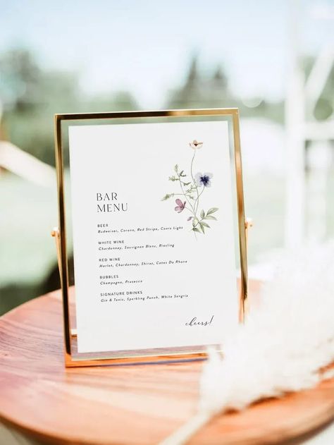 Boho Floral Bar Menu Sign Minimalist Floral Drinks Menu image 1 Wedding Bar Menu Template, Wedding Advertisement, Wedding Drink Sign, Wedding Bar Menu Sign, Bar Menu Sign, Wedding Dinner Menu, Bar Menu Wedding, Menu Sign, Signature Drinks Sign