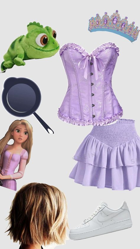 Cute Dress Halloween Costumes, Repunzle Halloween Costumes, Rapunzel Costumes Women, Rapunzel Halloween Outfit, Cute Repunzal Costume, College Rapunzel Costume, Animation Costume Ideas, Rapunzel Corset Costume, Rapunzel Aesthetic Costume