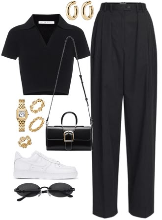 How To Have Style, Black Clothes, Elegante Casual, Mode Inspo, Looks Chic, Gold Accessories, Business Casual Outfits, Casual Style Outfits, Mode Inspiration