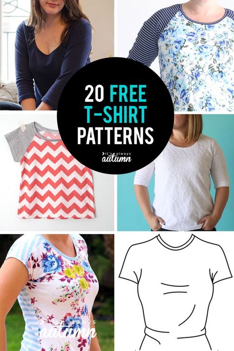 20 free t-shirt patterns in all sizes! Women, children, even one for men. #itsalwaysautumn #sewingpattern #freesewingpatterns #tshirt #tshirtpattern Diy Clothes Refashion Videos, Diy Clothes For Women, Shirt Patterns For Women, Shirt Patterns, Diy Summer Clothes, T Shirt Sewing Pattern, Diy Clothes Refashion, Diy Clothes Videos, Shirt Sewing Pattern