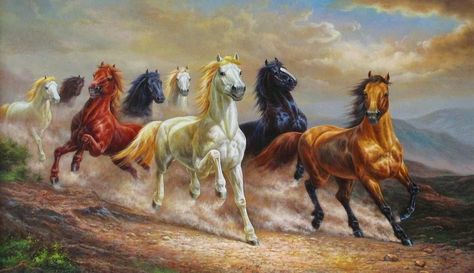 Running Wild 7 Horses Painting, Horses Painting On Canvas, Seven Horses Painting, 7 Horses, Horses Painting, Wild Horses Running, Horse Canvas Painting, Horse Oil Painting, Oil Painting Pictures