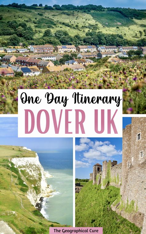 Pinterest pin for Dover day trip from London Dover Cliffs England Uk, Dover England Things To Do In, Cliffs Of Dover England, Dover Castle England, England Attractions, Dover Uk, Dover Cliffs, Uk Adventure, Dover England