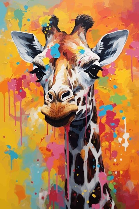 Colorful Giraffe Painting, Giraffe Paintings, Farm Animal Painting, Giraffe Painting, Giraffe Art, Digital Portrait Art, Animal Painting, Acrylic Oil Painting, Animals Artwork