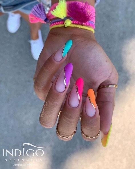 Bright Summer Nails Designs, Neon Nail Designs, Multicolored Nails, Indigo Nails, Colorful Nail, Vibrant Nails, Bright Nails, Neon Nails, Fabulous Nails