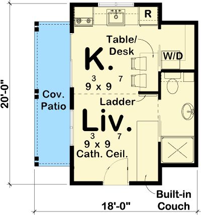 7 tiny home floor plans with amazing lofts Prefabricated Cabins, Ship Ladder, Country Vacation, Loft Plan, Tiny House Exterior, Tiny House Plan, Tiny House Floor Plans, Sleeping Loft, Modern Tiny House