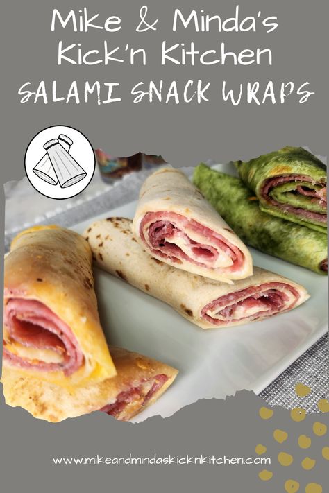 Looking for an easy snack that takes less than 5 minutes to whip up? Look no further than our Salami Snack Wraps. Salami Wraps Lunches, Salami Wraps, Spinach Tortilla Wraps, Snack Wraps, Salami Sandwich, Tropical Fruit Salad, Spinach Tortilla, Snack Wrap, Potluck Ideas