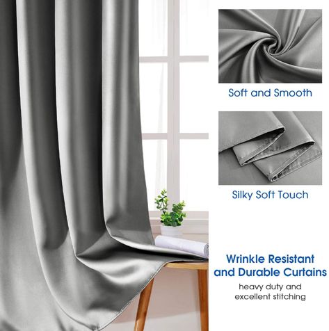 Amazon.com: HOMEIDEAS 2 Panels Silver Grey Faux Silk Curtains Gray Blackout Curtains for Bedroom 52 X 108 Inch Room Darkening Satin Drapes/Curtains, Thermal Insulated Blackout Window Curtains for Living Room : Home & Kitchen Satin Curtains, Faux Silk Curtains, Silver Curtains, Grey Blackout Curtains, Grommet Panels, Silk Curtains, Curtains For Bedroom, Silk Satin Fabric, Curtains For Living Room