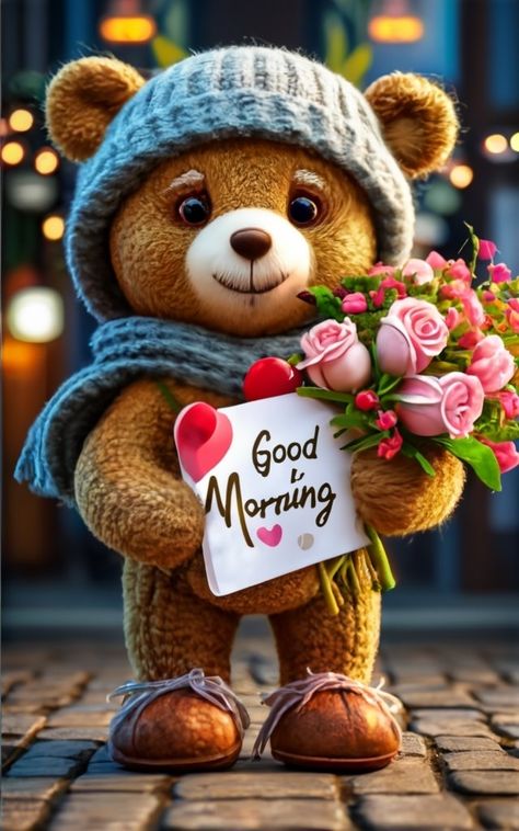 Good Morning Bear, Good Morning Teddy Bear, Cute Morning Quotes, Prawn Fish, Cute Teddy Bear Pics, Good Morning Rose Images, Good Morning Wishes Friends, Good Morning Cartoon, Good Sunday Morning