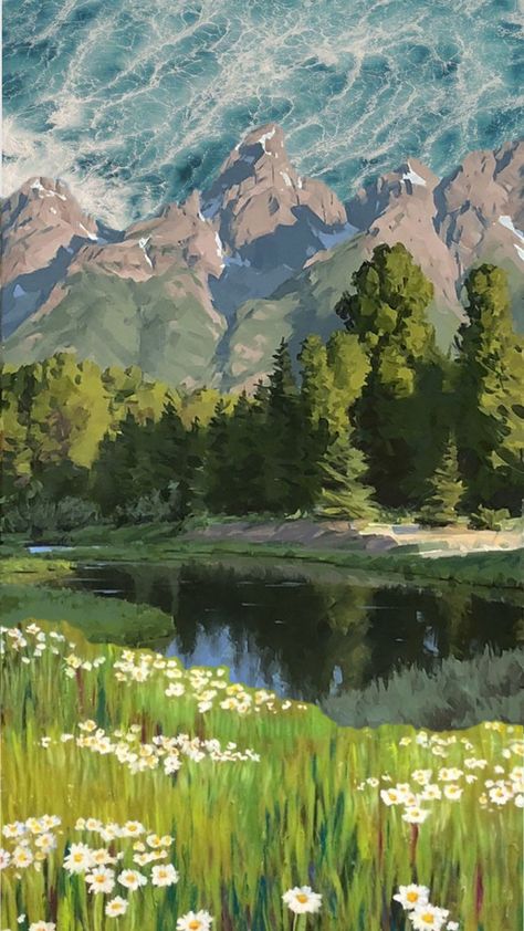 Landscape Art Painting, Nature Painting, Art Simple, Nature Art Painting, Landscape Drawings, Mountain Paintings, Landscape Illustration, Environment Concept Art, Painting Art Projects