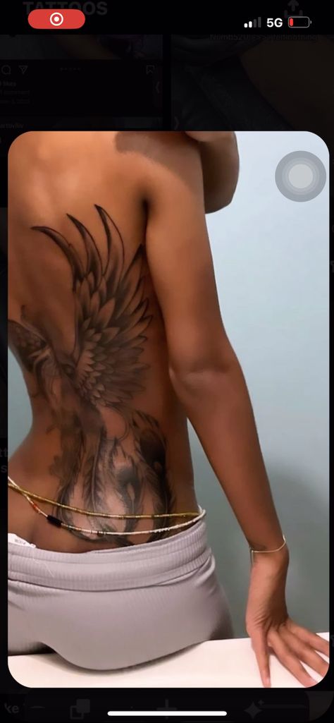 Lower Tattoo, Mysterious Tattoos For Women, Side Of Torso Tattoos, Side Stomach Tattoos Black Women, Tattoos Back Women, One Side Back Tattoo, Back Tattoos On Black Women, Back Sleeve Tattoo Women, Patchwork Tattoo Black Women