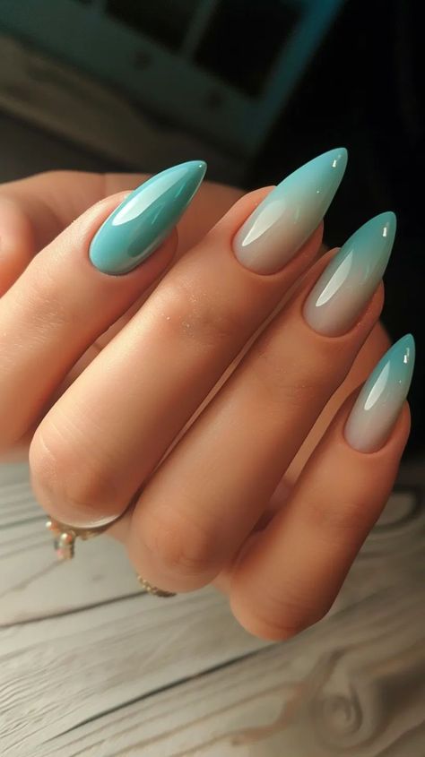 Blue Green Ombre Nails, Green And Blue Nails Designs, Blue And Green Nails Designs, Green Blue Nails, Green And Blue Nails, Blue Green Nails, Her Nails, Beach Nails, Classy Nails