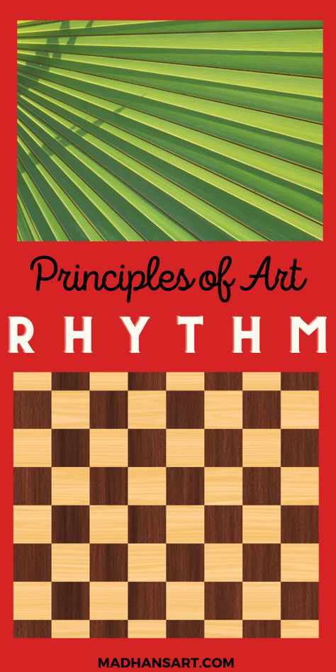 Rhythm in art is important because it can make a piece more interesting to look at. It might be the lines, or colors that create this rhythm. A lot of times we see patterns and rhythms in nature - like waves crashing on the beach, trees swaying in the breeze, and shadows created by sunlight passing through leaves. This pin explores how these elements are used in some famous works of art! #Madhansart #rhythminart #principlesofart Regular Rhythm Art, Rhythm Art Ideas, Principles Of Art Rhythm, Rhythm Art Design Pattern, Rhythm Drawing Ideas, Rhythm Art Design, Rhythm Art Drawing, Principles Of Design Rhythm, Rhythm In Art